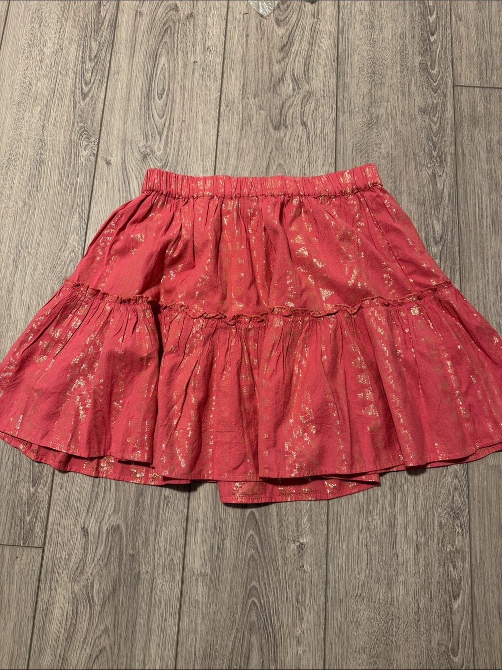 Elan Coral/Gold Mini Ruffle Cotton Skirt—sz M